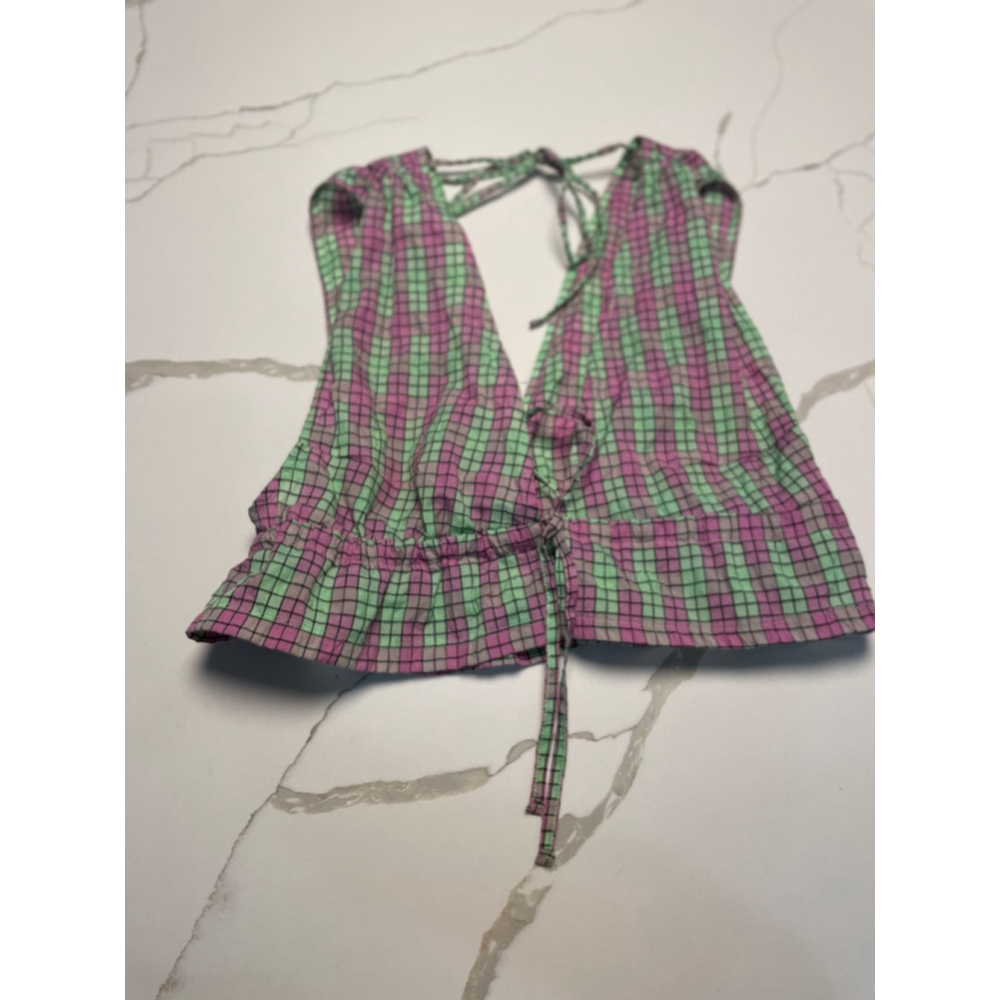 Free People Linus Plaid Short Set S Tie Front Top Festival Boho Colourful - Picture 9 of 10